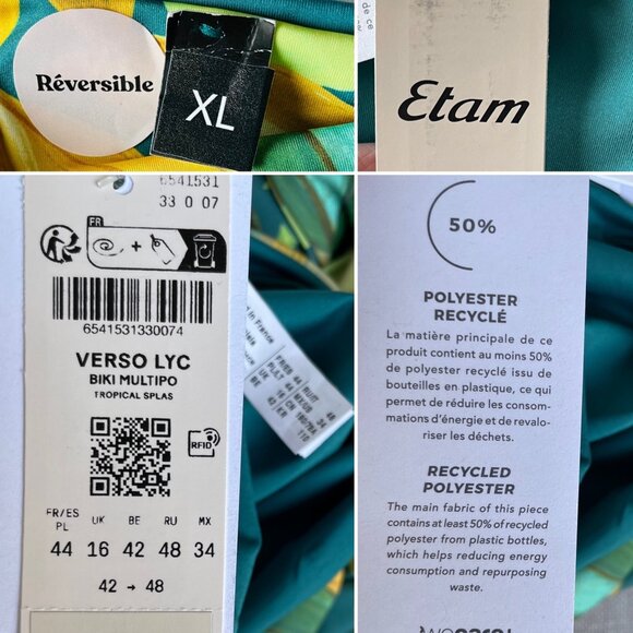 Etam Reversible Foldover ropical Splash Bikini Bottom XL w/Ties - Picture 8 of 10